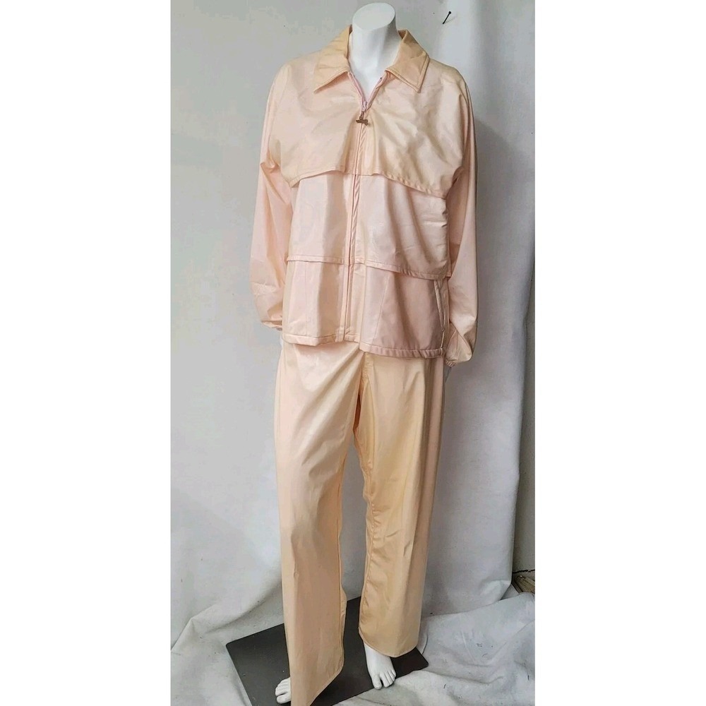 Duckster Vintage Jacket Pant Rainsuit‎ Set Womens L Irridescent Peachy Pink USA